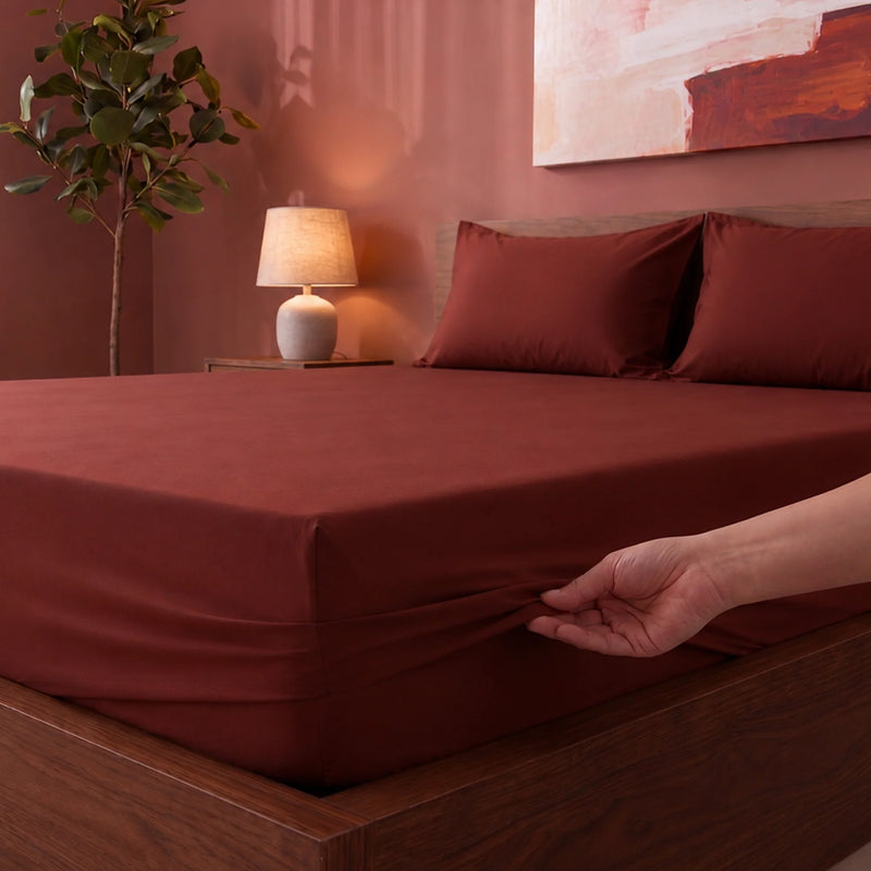 Fort Sublime - Solid Fitted Bedsheet (Maroon)-2