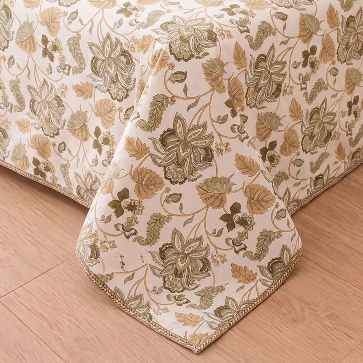 Imprimer Symphony - Floral Printed Dohar (White & Dark Camel)-2