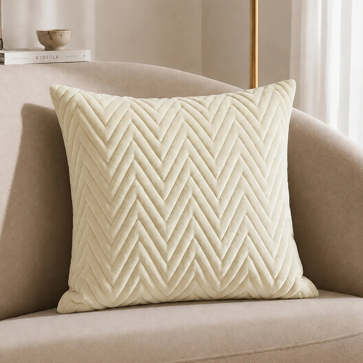 Fort Sawtooth - Quilted Velvet Cushion Cover (Ivory)-2