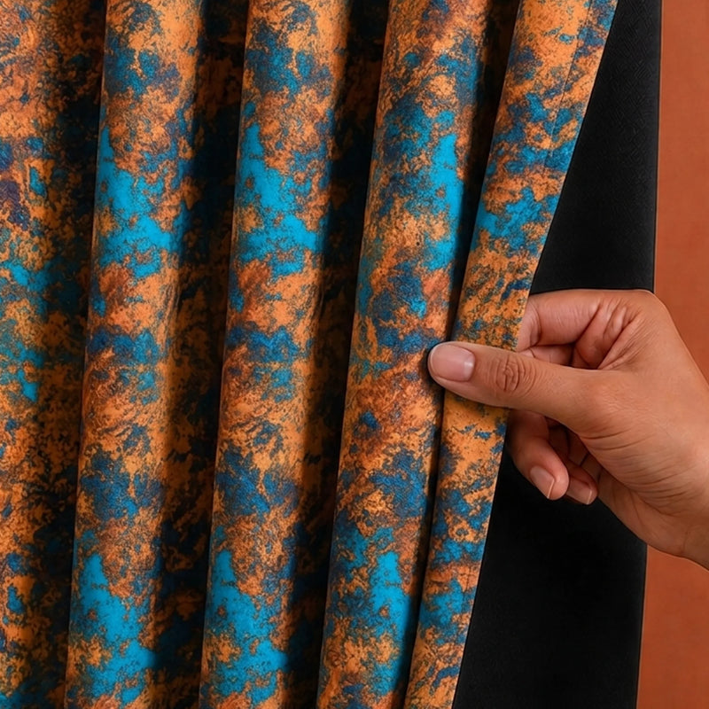 Imprimer Abstract - Rod Pocket DP Blackout Curtain (Turquoise & Mustard)-2