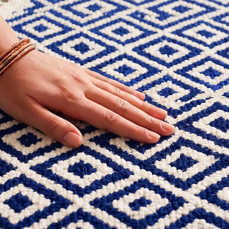 Tessitura Confetti - Diamond Cotton Rug (Blue & White)-2
