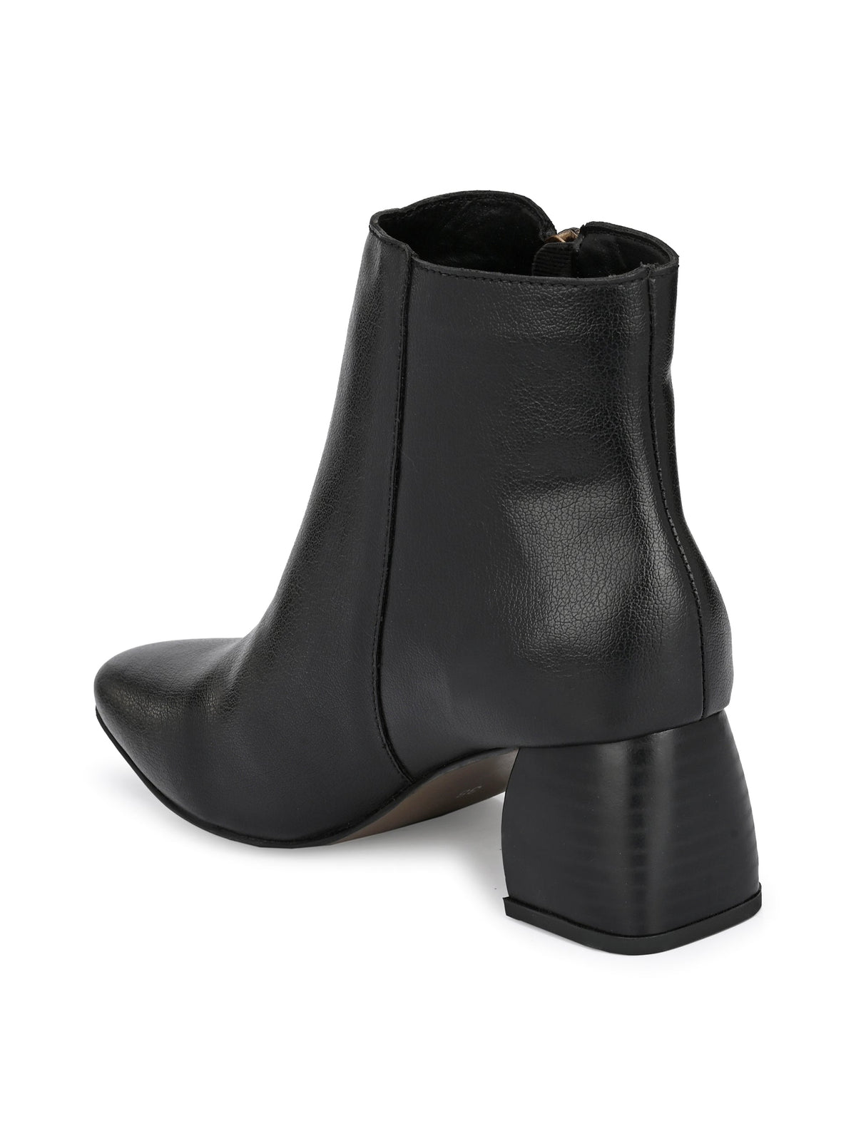 Black Zip-Closure Block Heel Boots