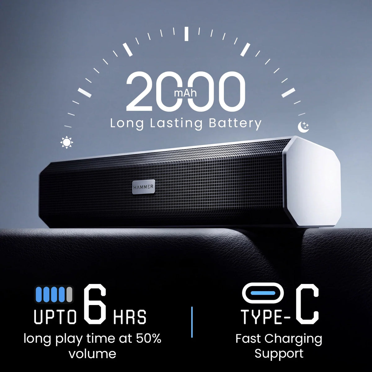 HAMMER BeatBox 2 Portable Bluetooth Soundbar Speaker with 20W RMS, 6 Hours Playtime - White-2