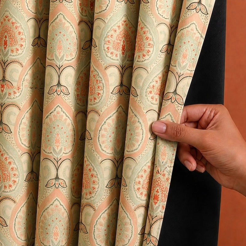 Imprimer Floral - Rod Pocket DP Blackout Curtain (Green & Pink)-2