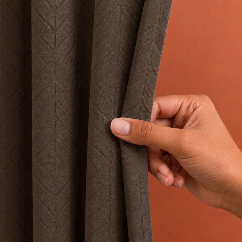 Fort Essential Embossed - Rod Pocket Black Backing Blackout Curtain (Brown)-2