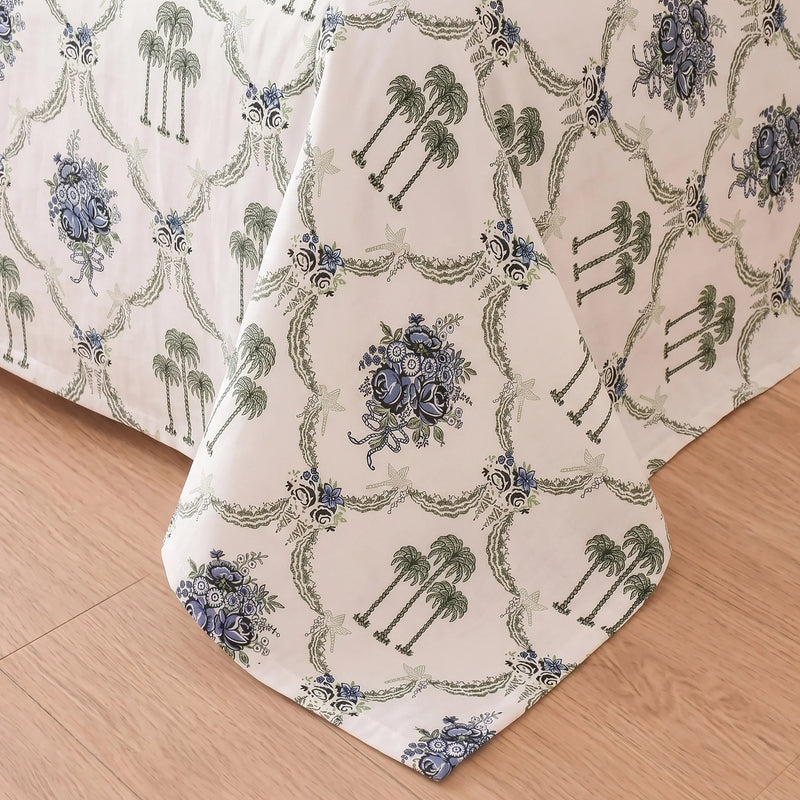 Imprimer Meadow - Floral Printed Dohar (Light Grey & Green)-2