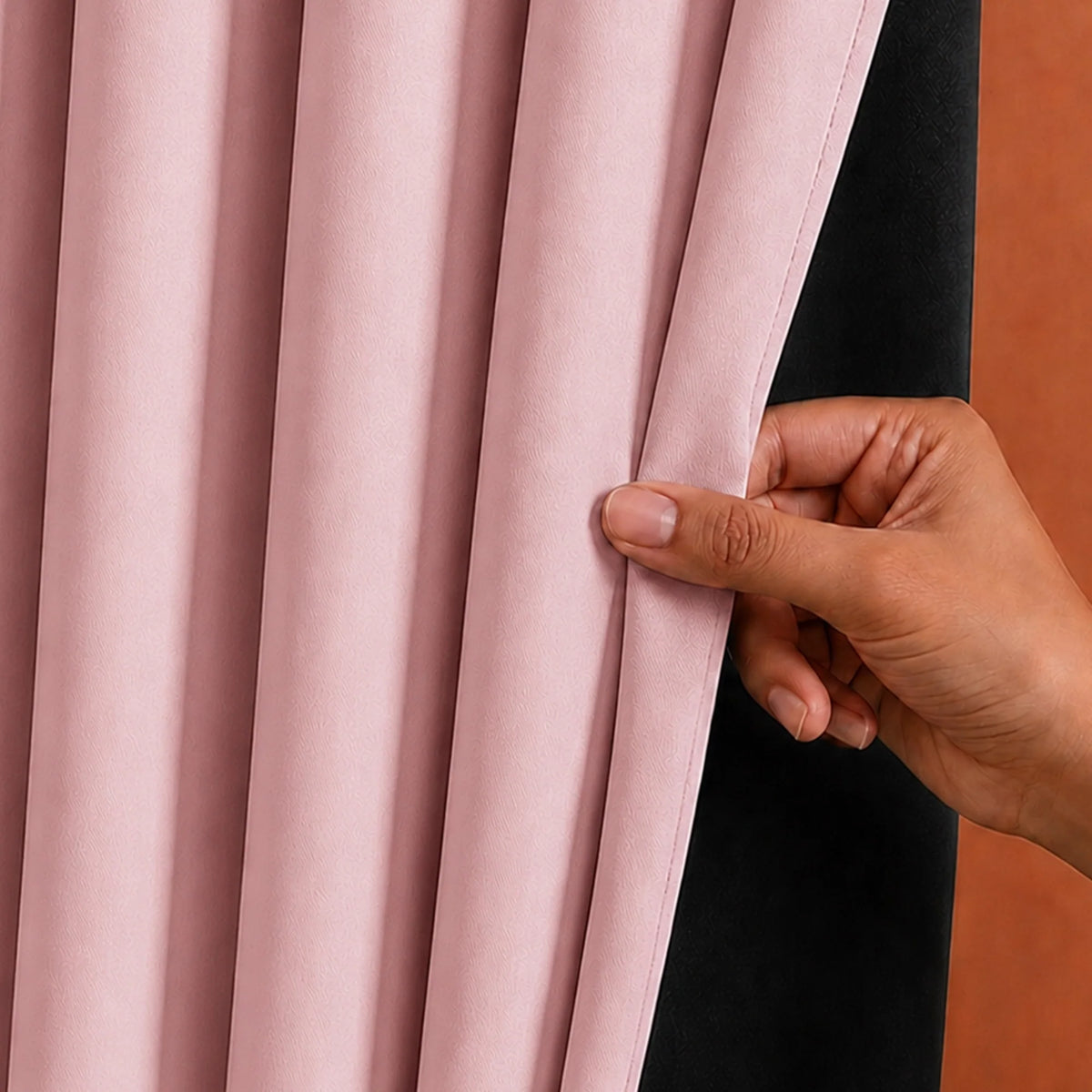 Fort Essential - Black Backing Solid Blackout Curtain (Pink)-2