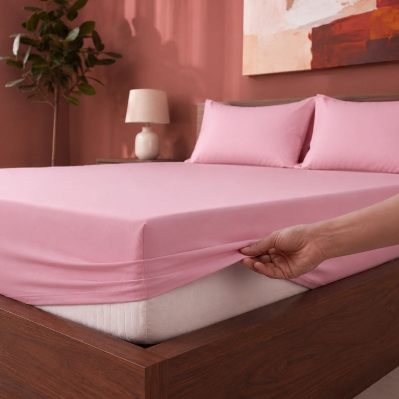 Fort Sublime - Solid Fitted Bedsheet (Pink)-2