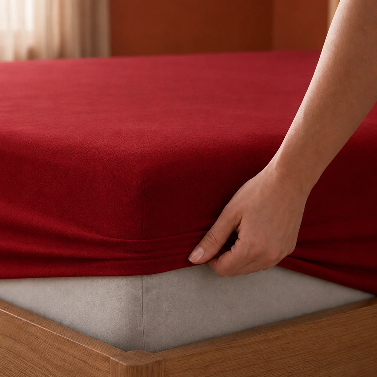 Fort - Terry Solid Mattress Protector (Maroon)-2