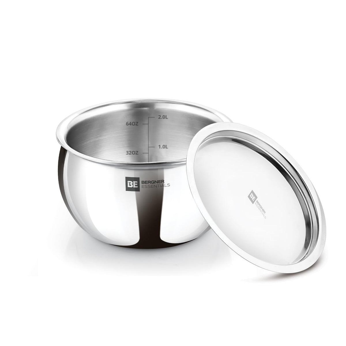 Bergner BE Bergner Essentials Tri-Ply Stainless Steel Rice Handi with Lid, Steel Small Rice Handi, Even Heat Distributio
