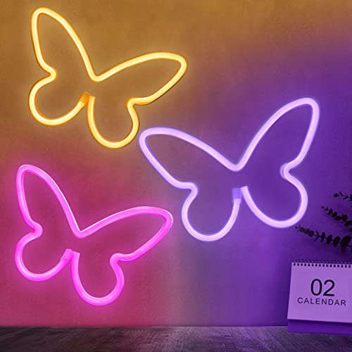 3 Pcs Butterfly Neon Signs(Pink, Purple, Warm white) for girls room Neonsignsindia