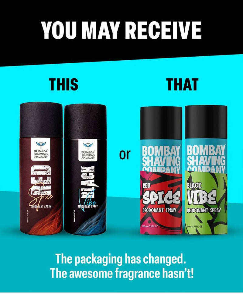 Bombay Shaving Company Red Spice & Black Vibe 150ml x 2 Combo Deodorant Spray - For Men (300 ml, Pack of 2)