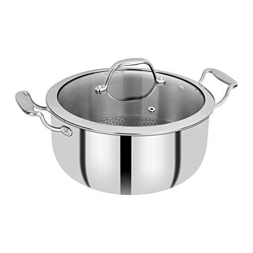 BERGNER Hitech Triply Stainless Steel Non Stick Serving Pan With Glass Lid, 28 cm, 5.7 Litres, Induction Base, Food Safe