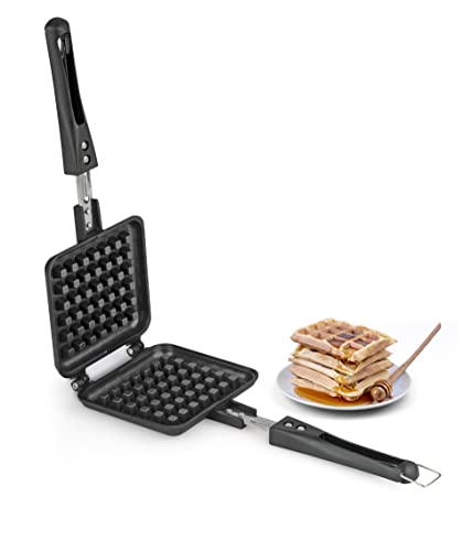 Anjali Aluminium Non stick Waffle Maker/Toaster Mould for Gas Burner Stove, Kitchen Tool, Use for Home, Restaurant - Bla