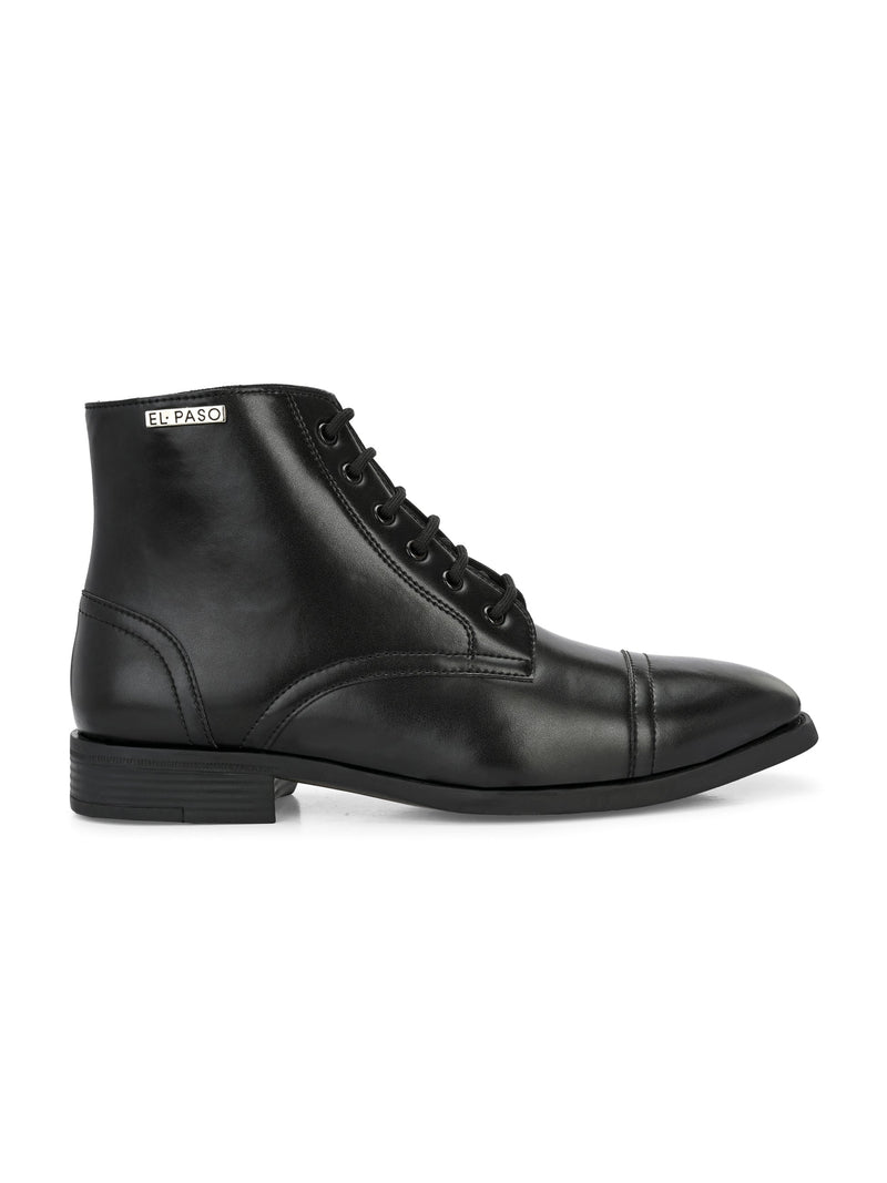 Black Lace-Up Block Heel Boots