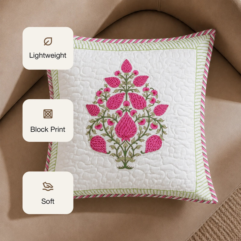 Ombre Berry - Hand Block Print Quilted Cushion Cover (Pink)-3