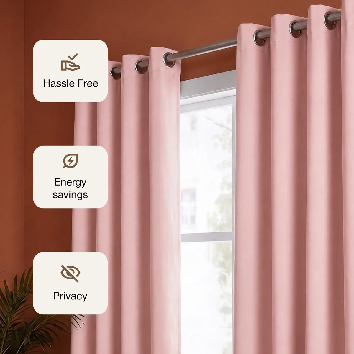 Fort Essential - Black Backing Solid Blackout Curtain (Pink)-3