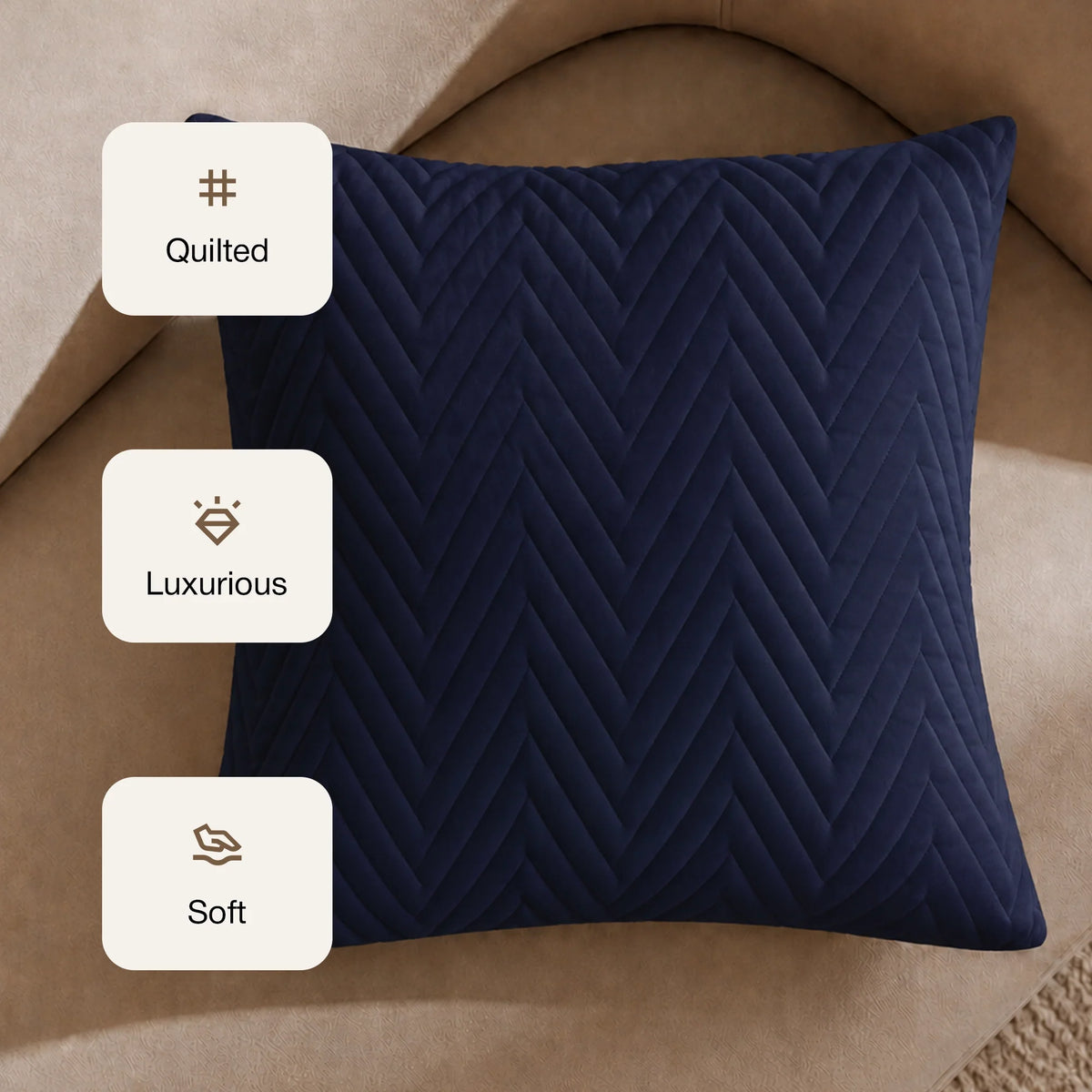 Fort Sawtooth - Quilted Velvet Cushion Cover (Navy Blue)-3