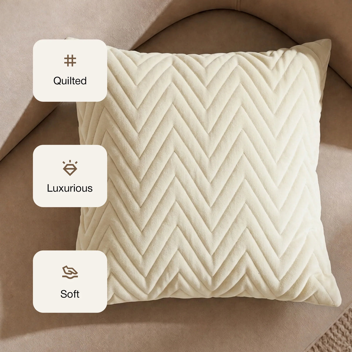 Fort Sawtooth - Quilted Velvet Cushion Cover (Ivory)-3