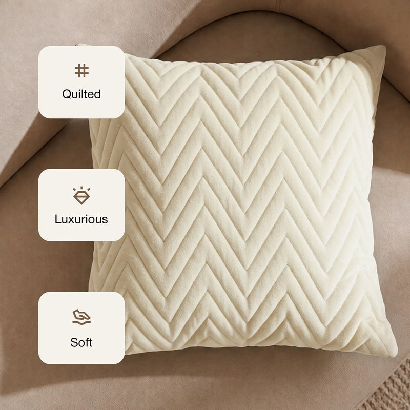 Fort Sawtooth - Quilted Velvet Cushion Cover (Ivory)-3