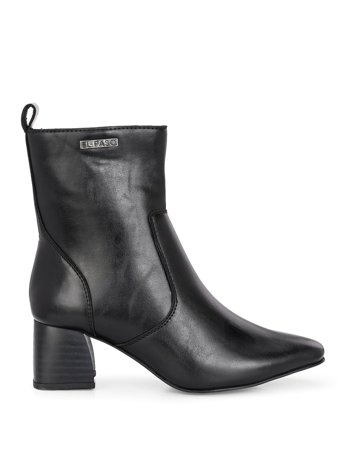 Stylish black ankle boot with a sturdy block heel and branded El Paso logo