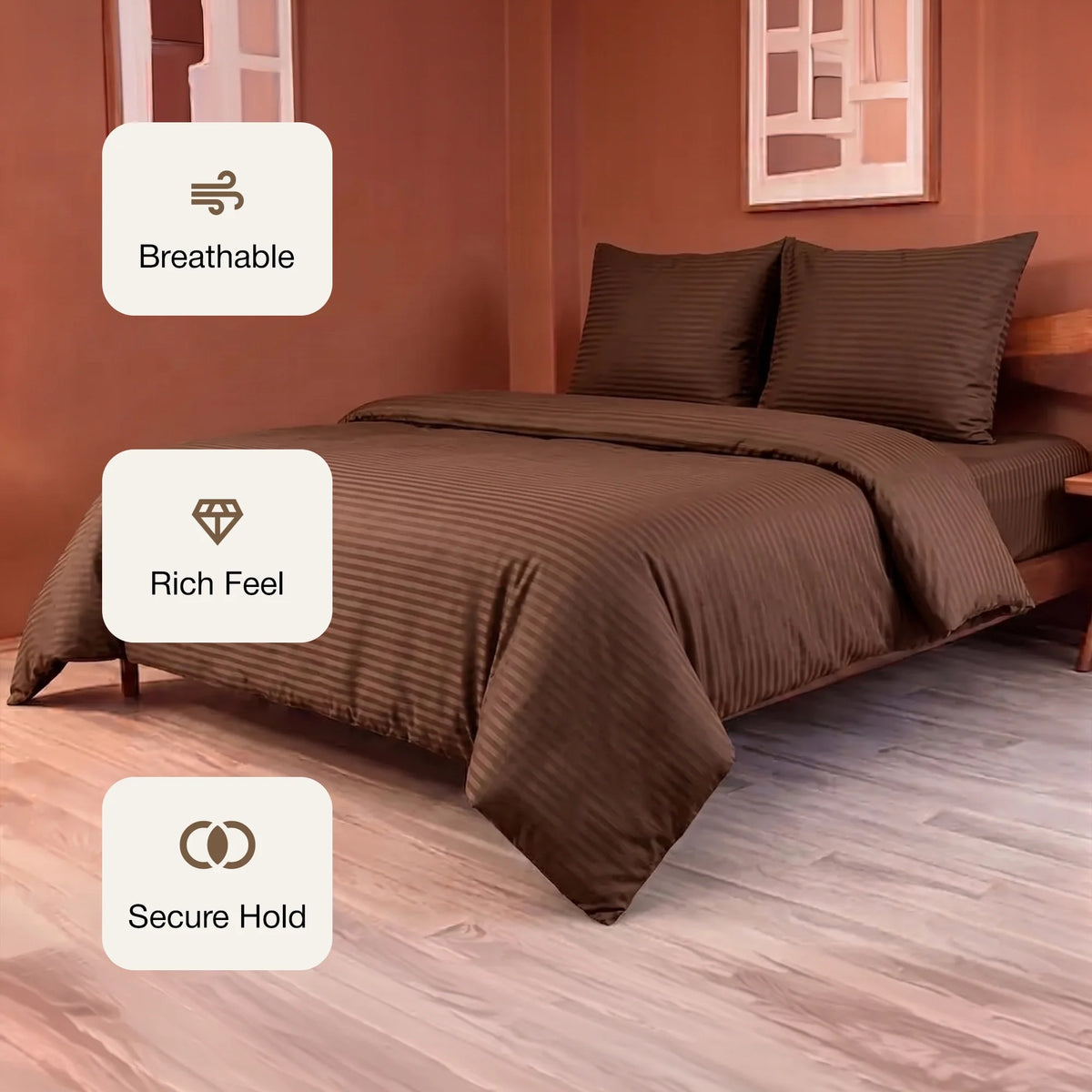Breton Mellow - Satin Striped Duvet Cover (Brown)-3