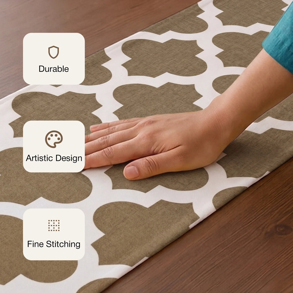 Imprimer Quatrefoil - Printed Dining Table Runner (Grey)-3