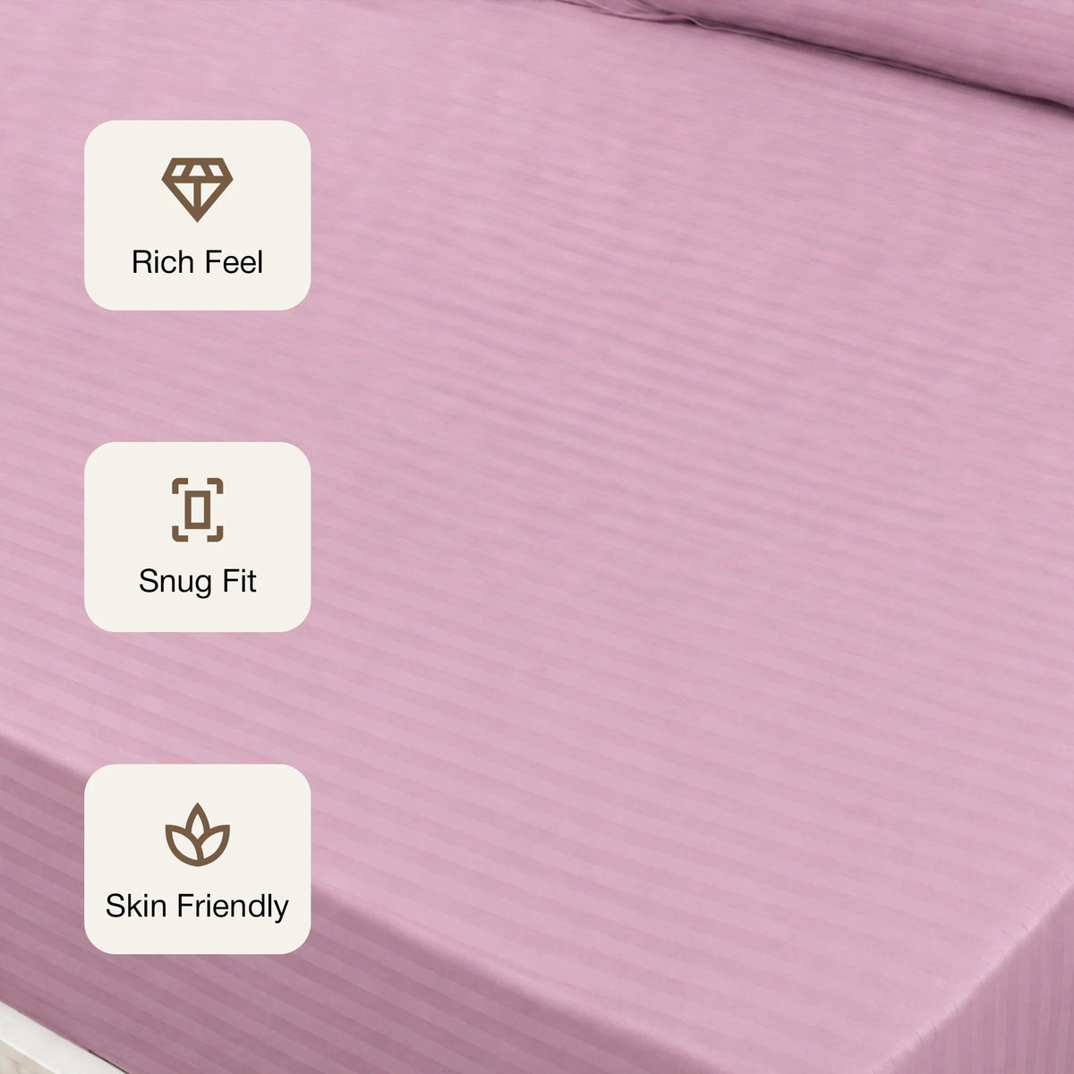 Breton Drift - Satin Stripes Fitted Bedsheet (Baby Pink)-3