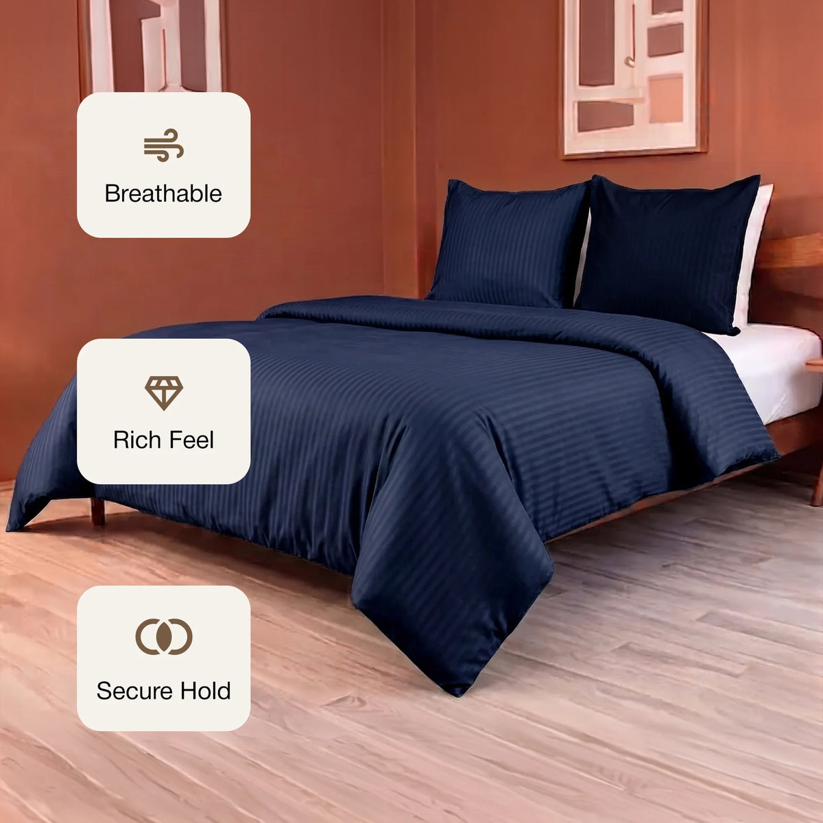Breton Mellow - Satin Stripe Duvet Cover (Dark Blue)-3