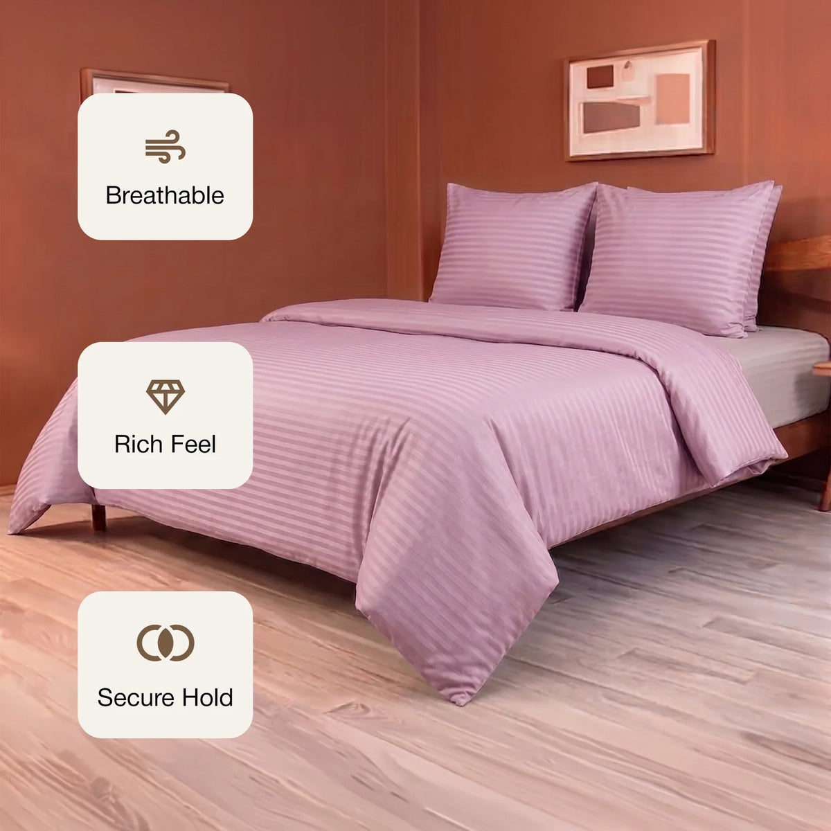 Breton Mellow - Satin Stripe Duvet Cover (Baby Pink)-3