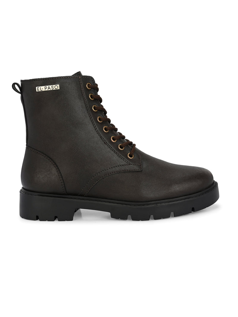 Brown Lace-Up Block Heel Boots