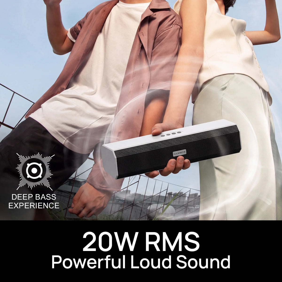 HAMMER BeatBox 2 Portable Bluetooth Soundbar Speaker with 20W RMS, 6 Hours Playtime - White-3