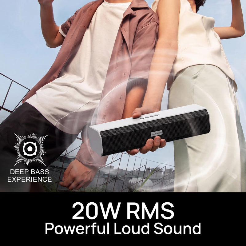HAMMER BeatBox 2 Portable Bluetooth Soundbar Speaker with 20W RMS, 6 Hours Playtime - White-3