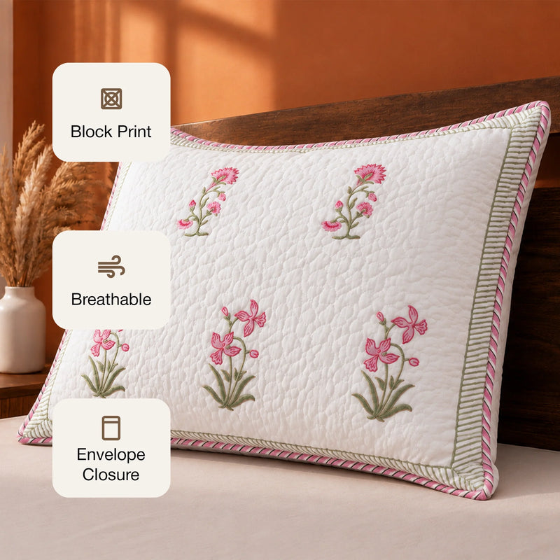 Floral Pink Quilted Pillow Covers-3