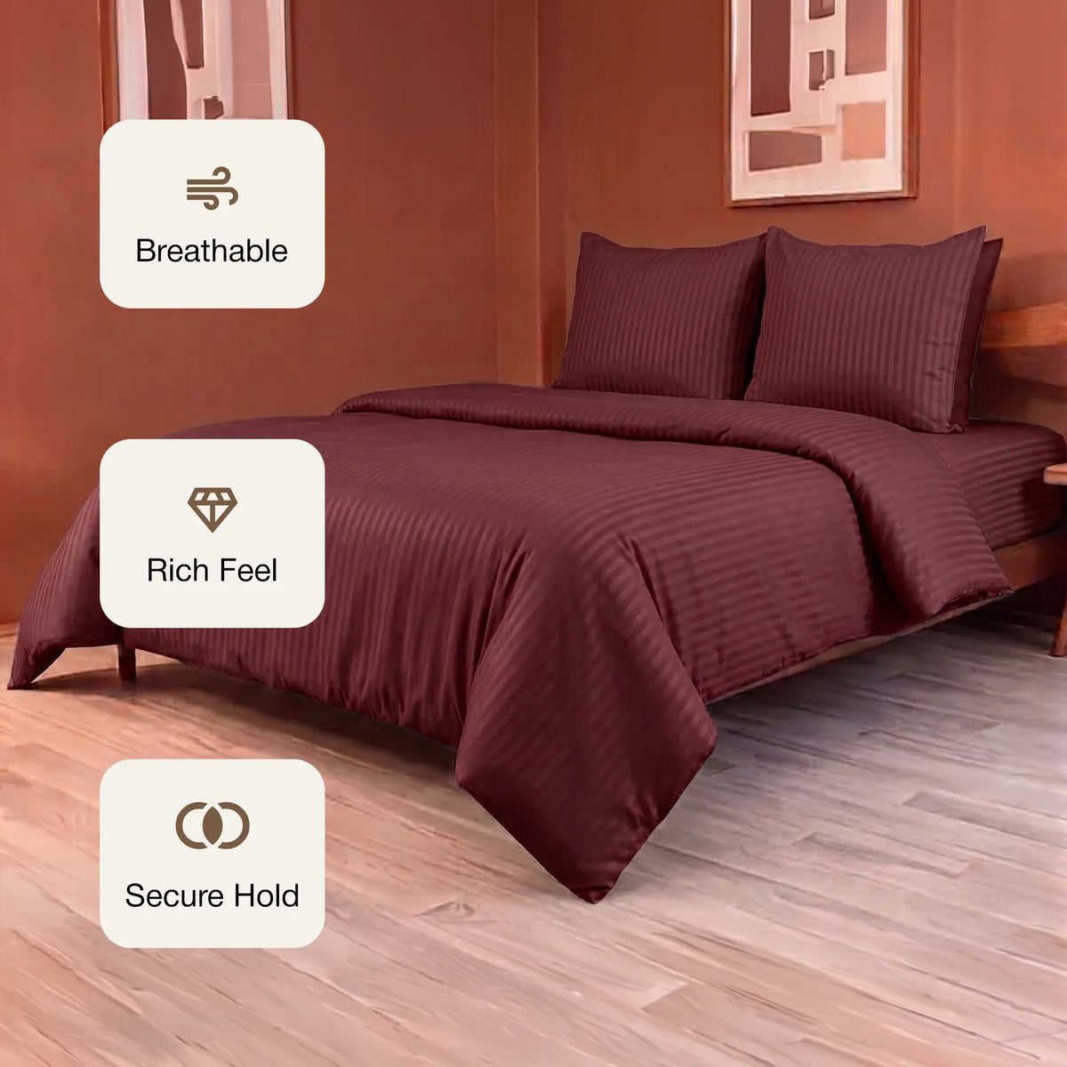 Breton Mellow - Satin Stripe Duvet Cover (Maroon)-3