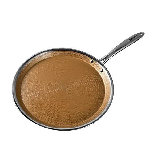 BERGNER Hitech Giro Gold Triply Stainless Steel Scratch Resistant Non Stick Tawa/Dosa Tawa, 30 cm, Induction Base, Food 