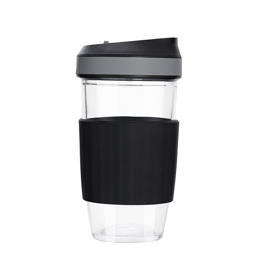 Borosil Glass Travel Mug with Silicone Sleeve | 450 ml | Black
