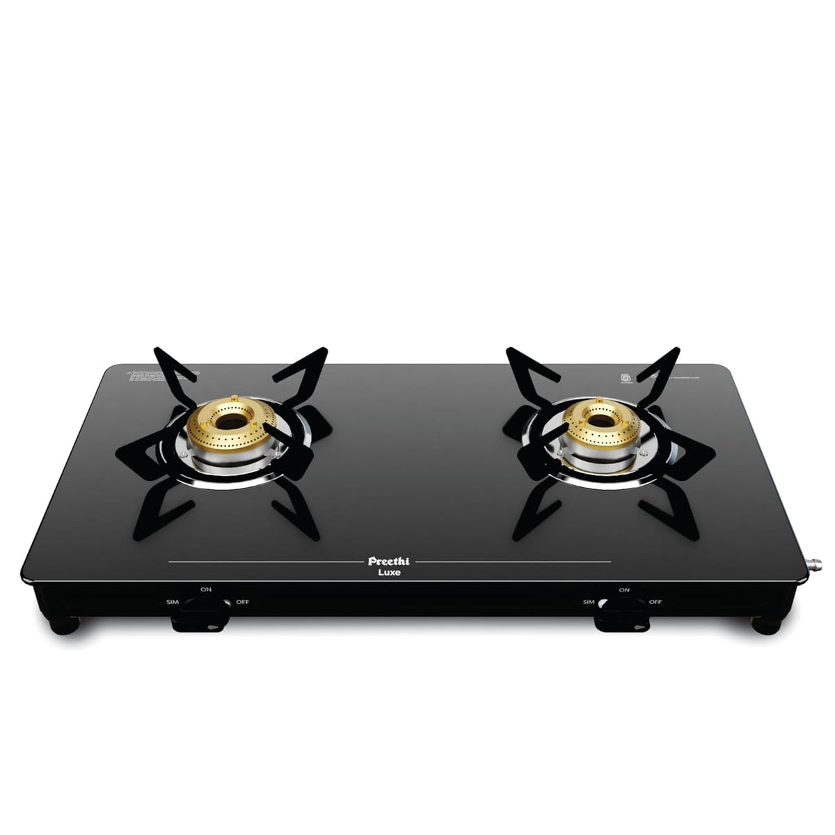 Preethi Luxe 2 Burner Glass Top Gas Stove With Driptray Less Infinity Design, 5 Year Warranty on Glass & Burner, Manual 