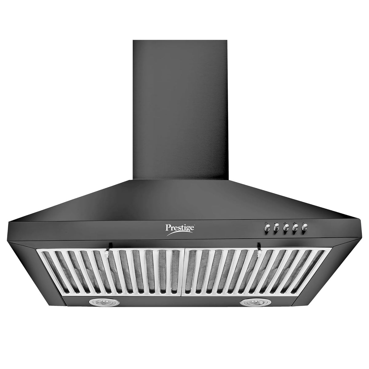 Prestige Dura Plus 600 Contemporary Black Kitchen Hood chimney|Powerful 1000M3/Suction|Easy Push Buttons With 3 Speed|SS