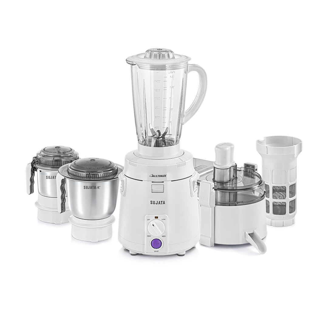 Sujata Multimix Juicer Mixer Grinder|900 Watts Double Ball Bearing Motor|22000 RPM|Non-Stop 90 Mins Running|3 Jars inclu