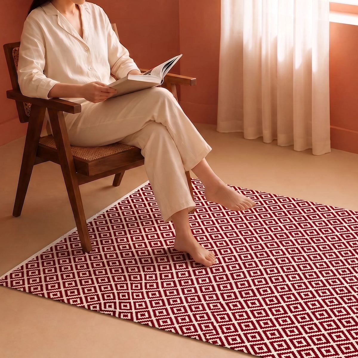 Tessitura Confetti - Diamond Cotton Rug (Red & White)-5