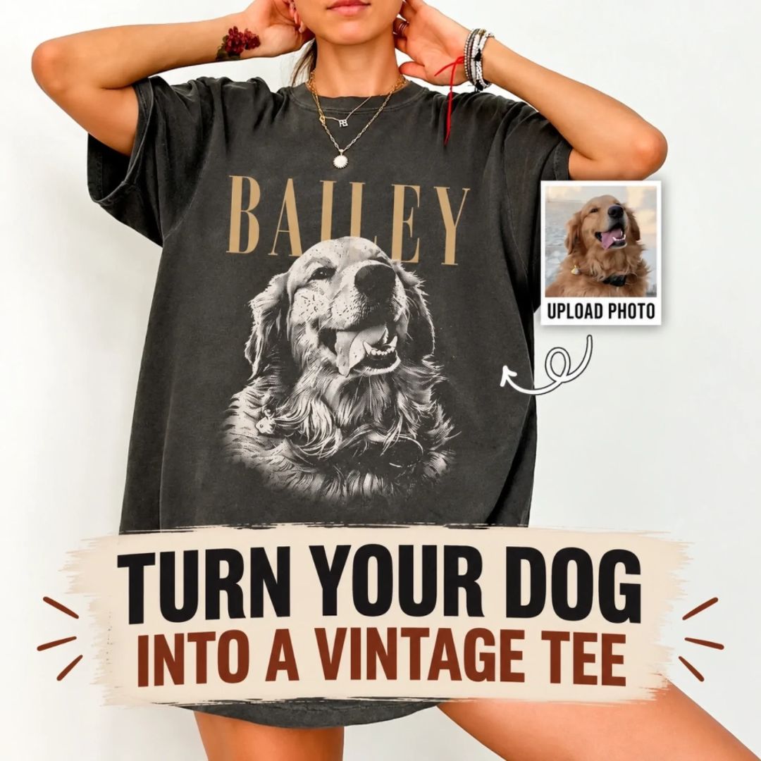Personalized Pet Portrait Vintage T-Shirt – Custom Photo & Name-1