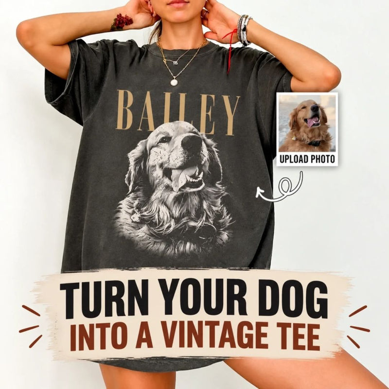Personalized Pet Portrait Vintage T-Shirt – Custom Photo & Name-1