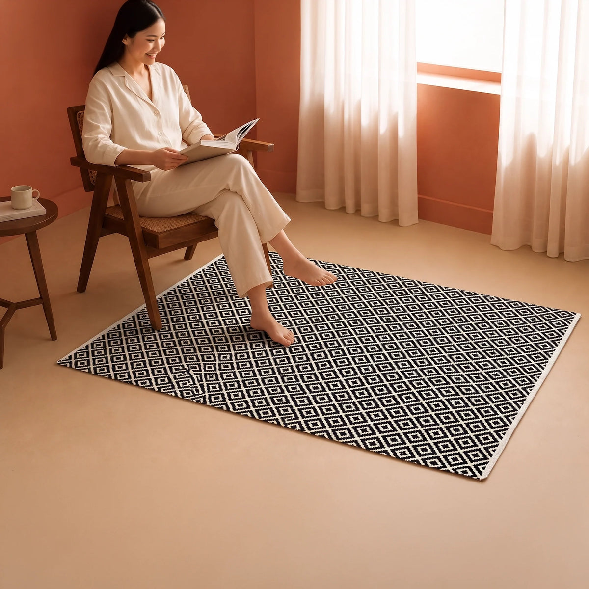 Tessitura Confetti - Diamond Printed Rug (Black & White)-5