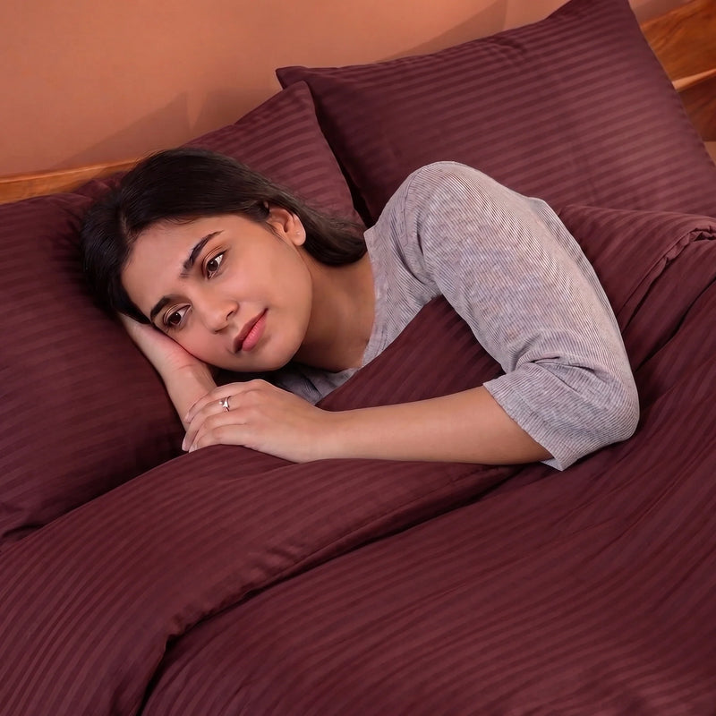 Breton Mellow - Satin Stripe Duvet Cover (Maroon)-4