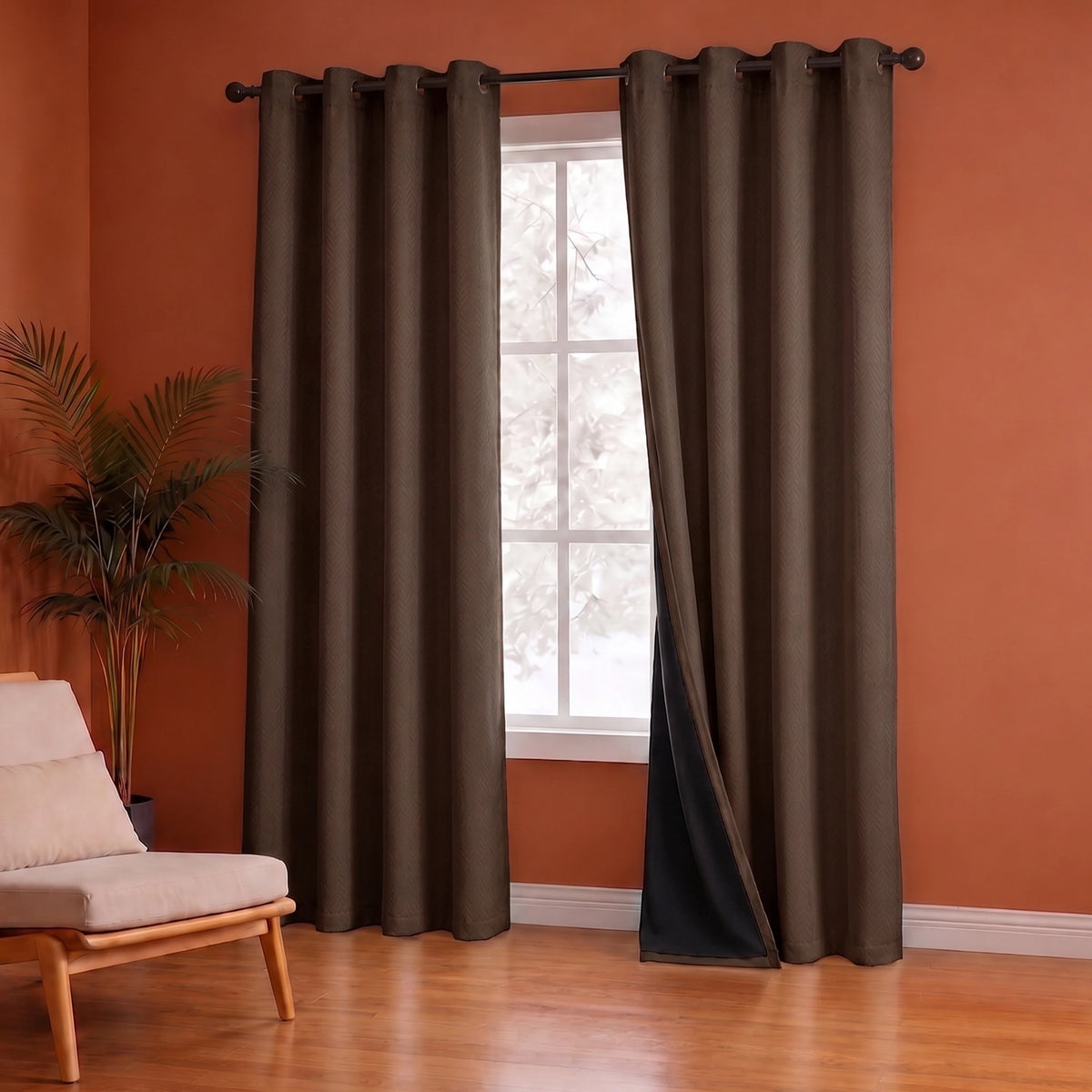 Fort Essential Embossed - Eyelet Black Backing Blackout Curtain (Brown)-5
