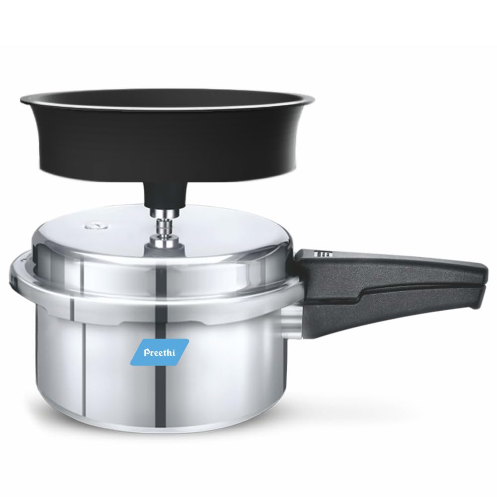 Preethi Aluminium Outer Lid 3 Litre Pressure Cooker with Spill Splash Shield For Zero Spill and Zero Splash (Induction B