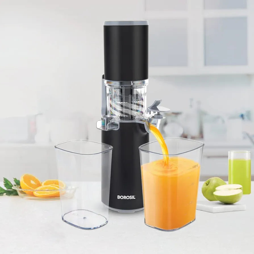 Borosil Easy Juice Cold Press Slow Juicer, Portable Slow Juicer, Compact Design, Less Oxidation, For Fresh Fruits & Vege