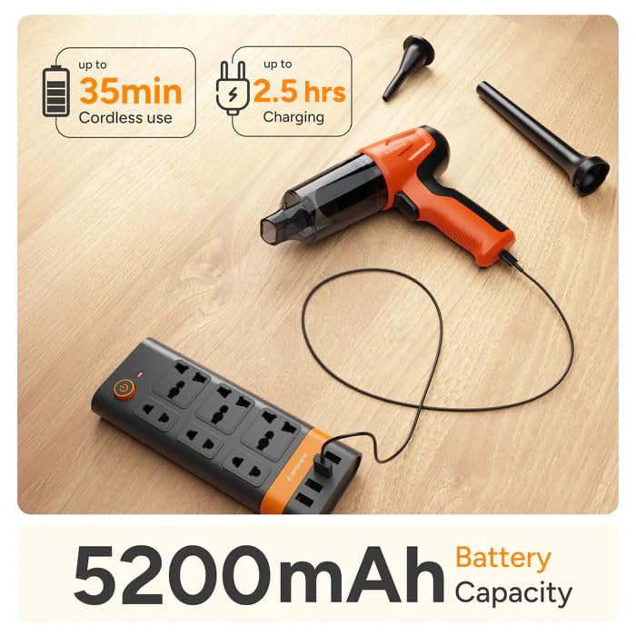 Ambrane 12kPA Powerful Suction 80W Wireless Hand Vacuum & 95000 RPM Air Blower 2in1 Wireless Vacuum Cleaner, BLDC Motor HEPA Filter,Compact & Lightweight for Car, Home use & Pet Hair, MiniVac02, Black