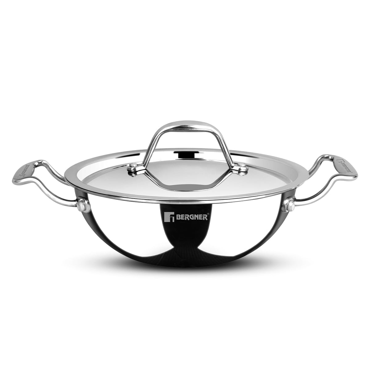 Bergner Argent Junior Triply Kadai with Stainless Steel Lid | 18cm | 1.5 Litre | Faster & Even Heat